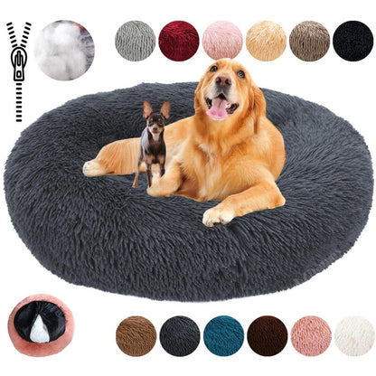 Rundes Hundebett Flauschig Donut – Bequemes Hundesofa XL Grau