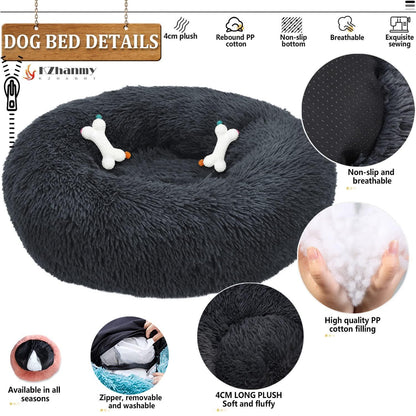 Rundes Hundebett Flauschig Donut – Bequemes Hundesofa XL Grau