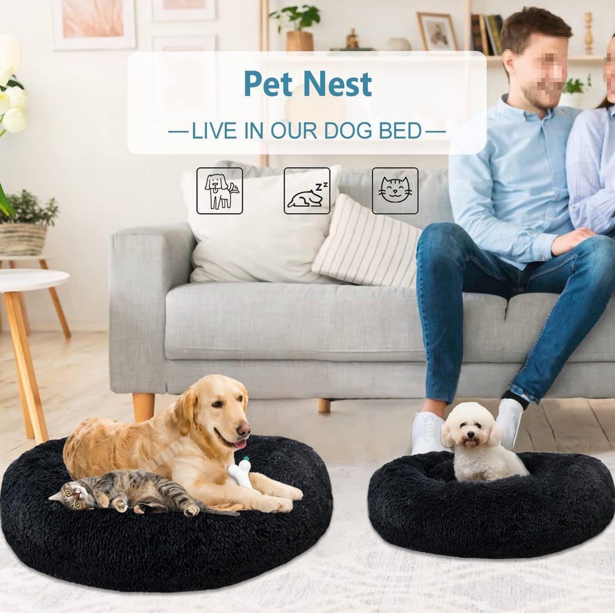 Rundes Hundebett Flauschig Donut – Bequemes Hundesofa 3XL