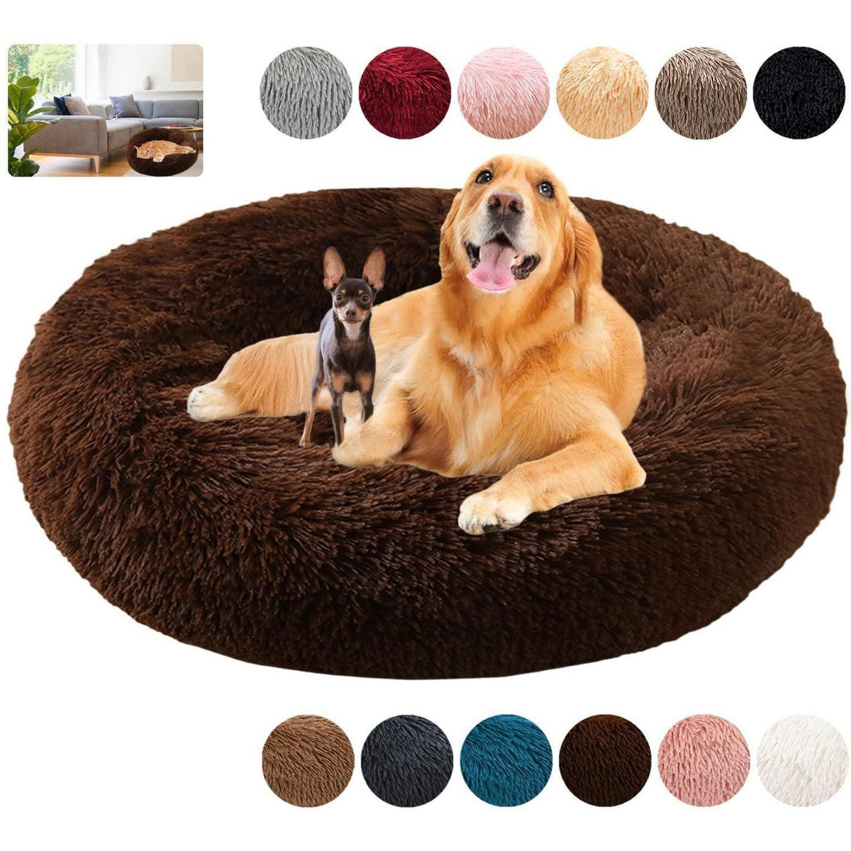 Rundes Hundebett Flauschig Donut – Bequemes Hundesofa XL Braun