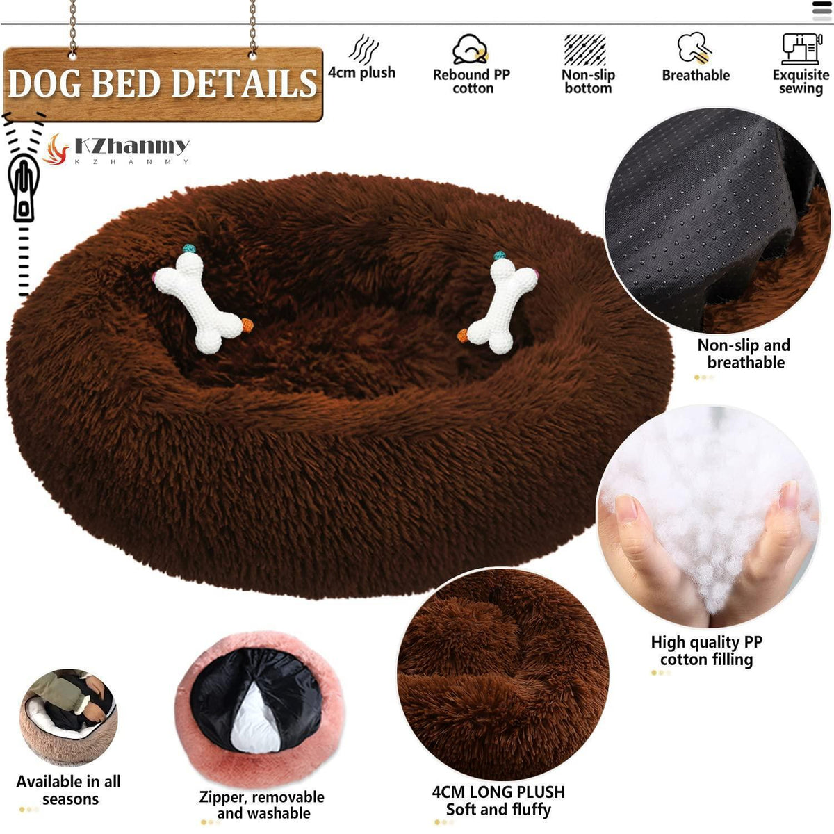 Rundes Hundebett Flauschig Donut – Bequemes Hundesofa XL Braun
