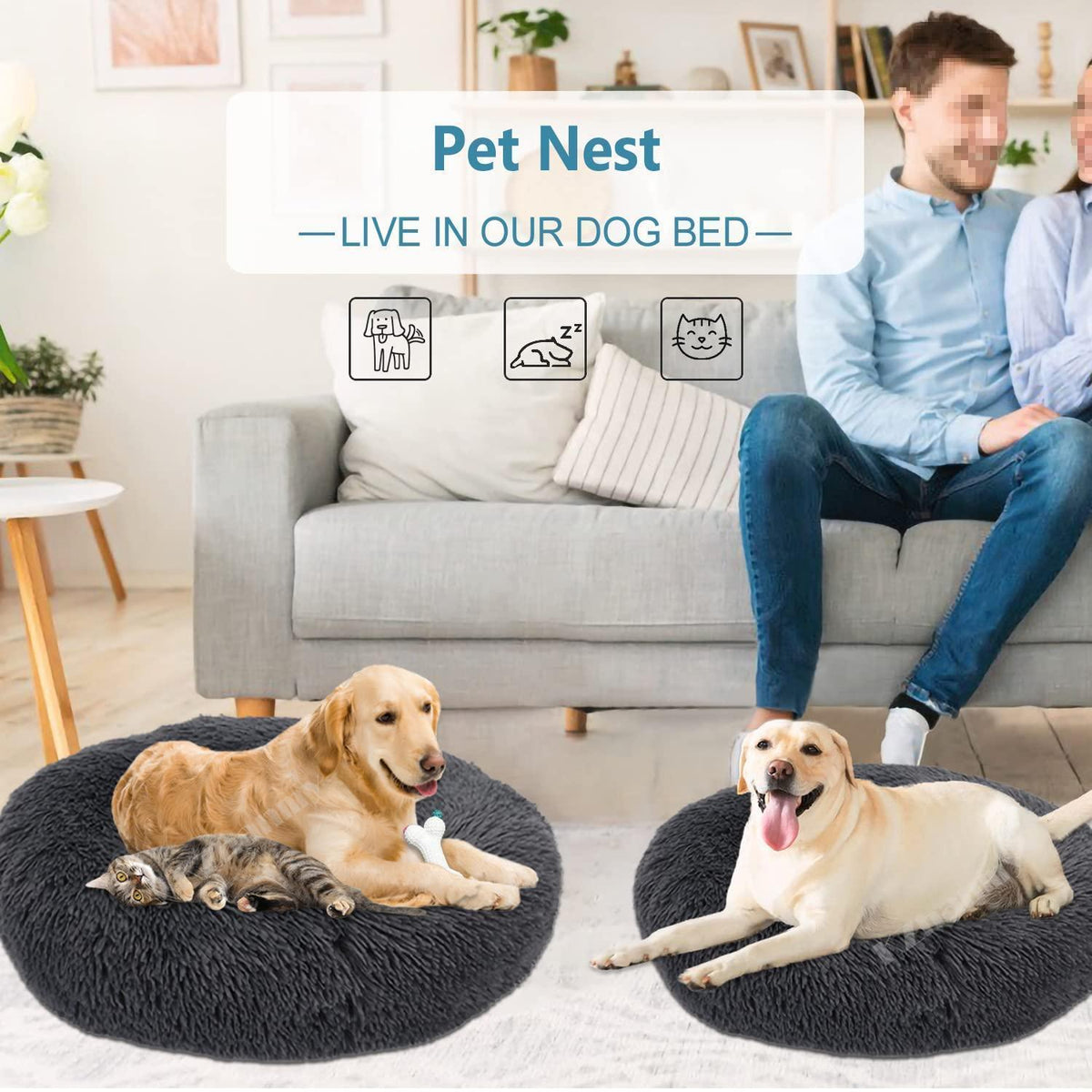 Rundes Hundebett Flauschig Donut – Bequemes Hundesofa 5XL