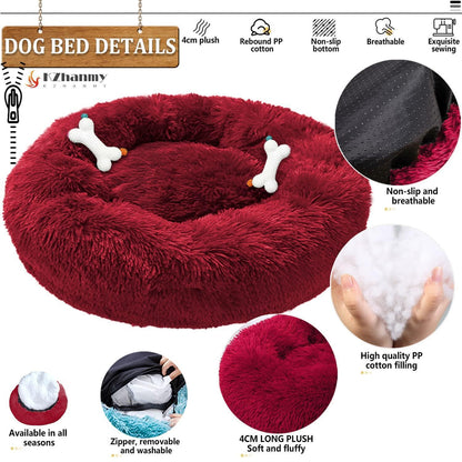 Rundes Hundebett Flauschig Donut – Bequemes Hundesofa 3XL Rot