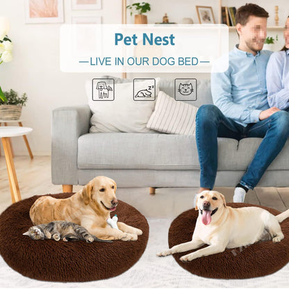 Rundes Hundebett Flauschig Donut – Bequemes Hundesofa 3XL Dunkelbraun