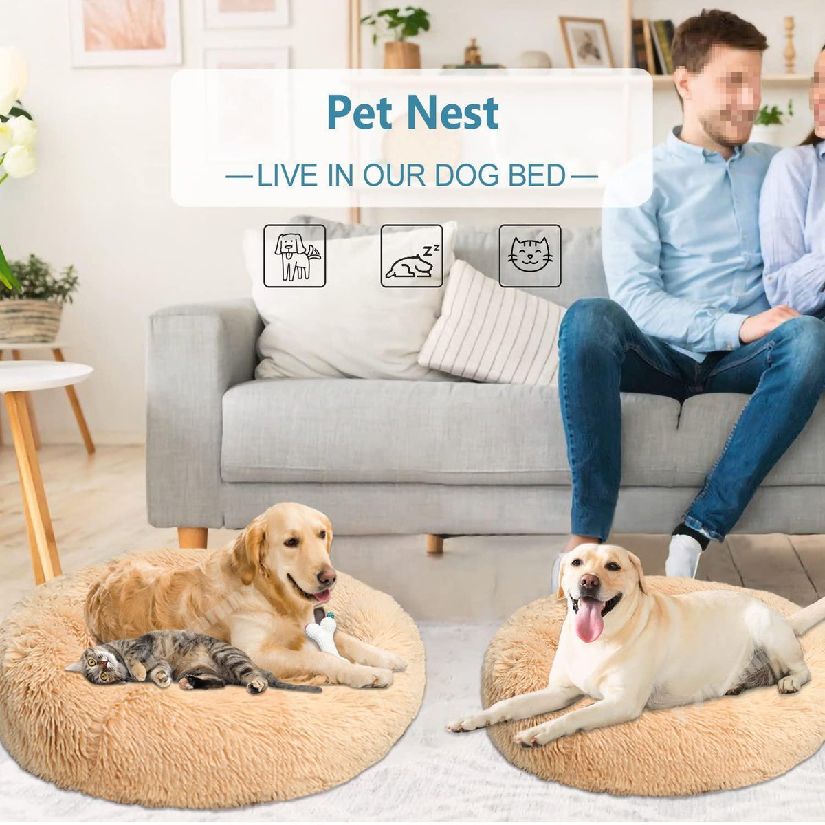 Rundes Hundebett Flauschig Donut – Bequemes Hundesofa in 12 Farben