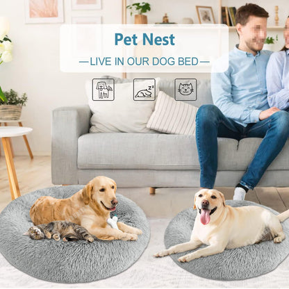 Rundes Hundebett Flauschig Donut – Bequemes Hundesofa XL Grau