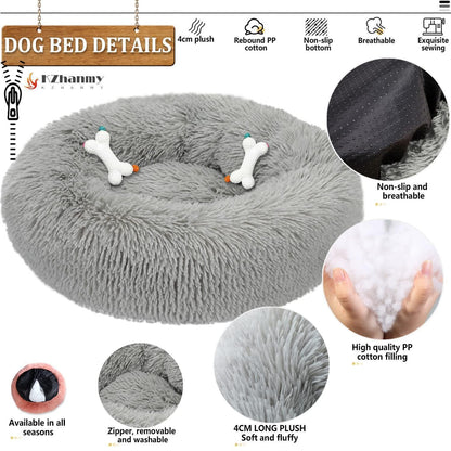 Rundes Hundebett Flauschig Donut – Bequemes Hundesofa XL Grau