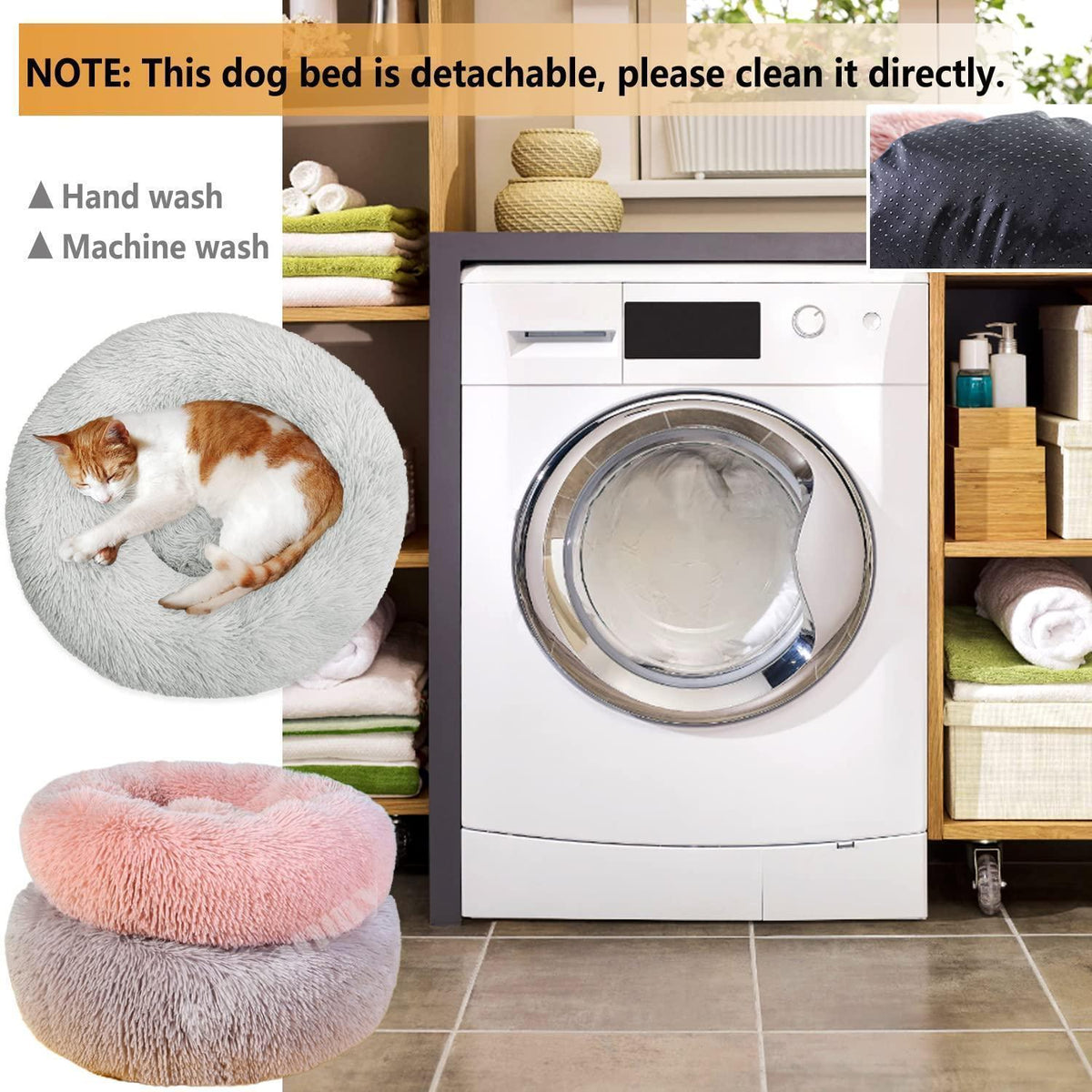 Rundes Hundebett Flauschig Donut – Bequemes Hundesofa XL Grau