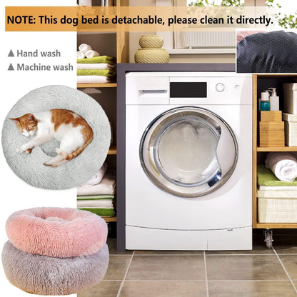 Rundes Hundebett Flauschig Donut – Bequemes Hundesofa XL Grau