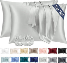Satin Kissenbezug 40x80 Set mit Haargummis & Pflege, Schwarz