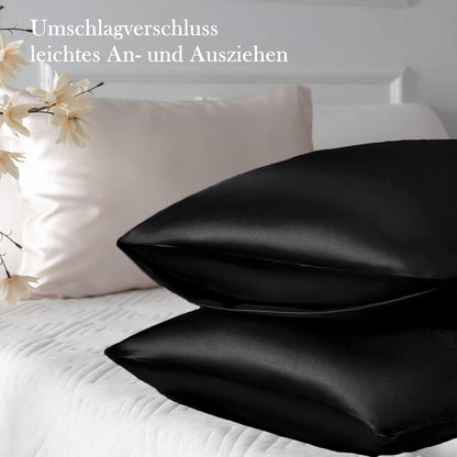Satin Kissenbezug 40x80 Schwarz Haarpflege Hautpflege inkl. Haargummis