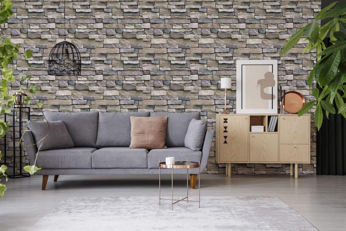 Selbstklebende Tapete Ziegel Vintage Backstein Stein Wandaufkleber Wasserdicht Brick Grau 45X300cm