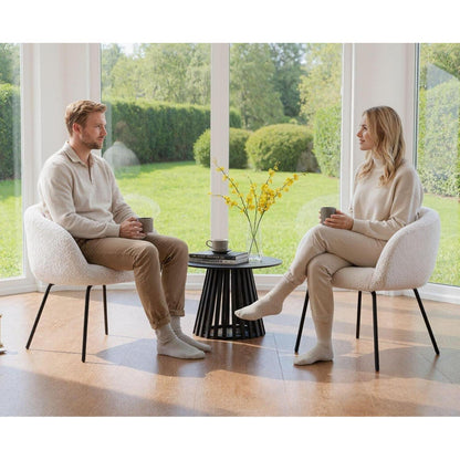 Moderner Loungesessel mit Kunstfell & Metallbeinen - Weiß