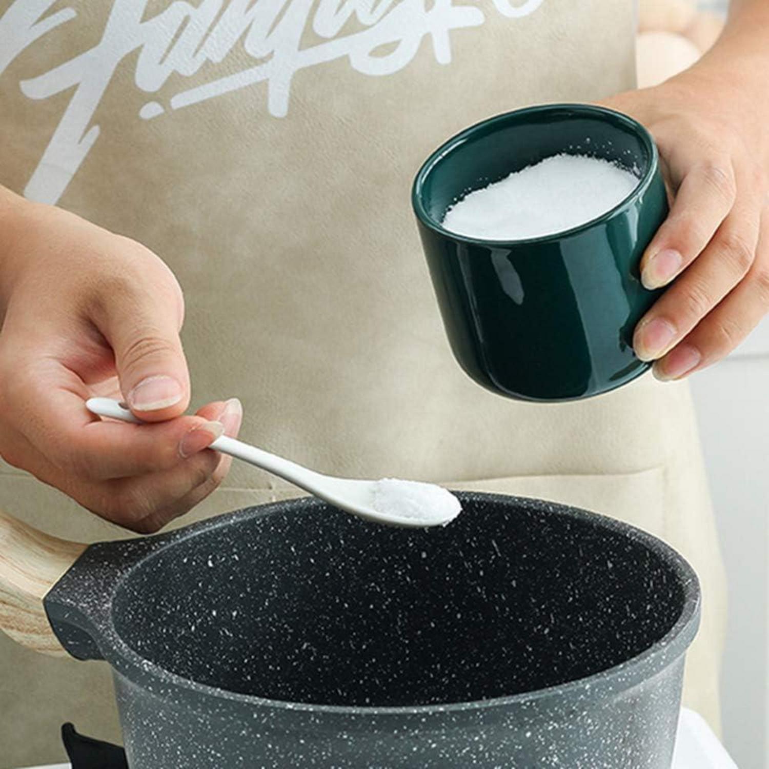 Keramik Gewürzdosen mit Bambusdeckel und Löffel 260ml Salztopf Zuckerdose
