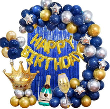 Geburtstagsdeko Blau Silber Golden Ballons Lametta Girlande