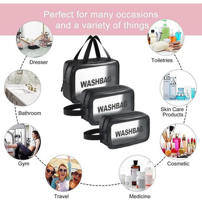 Kosmetiktasche Transparent 3er Set Wasserdicht Schwarz