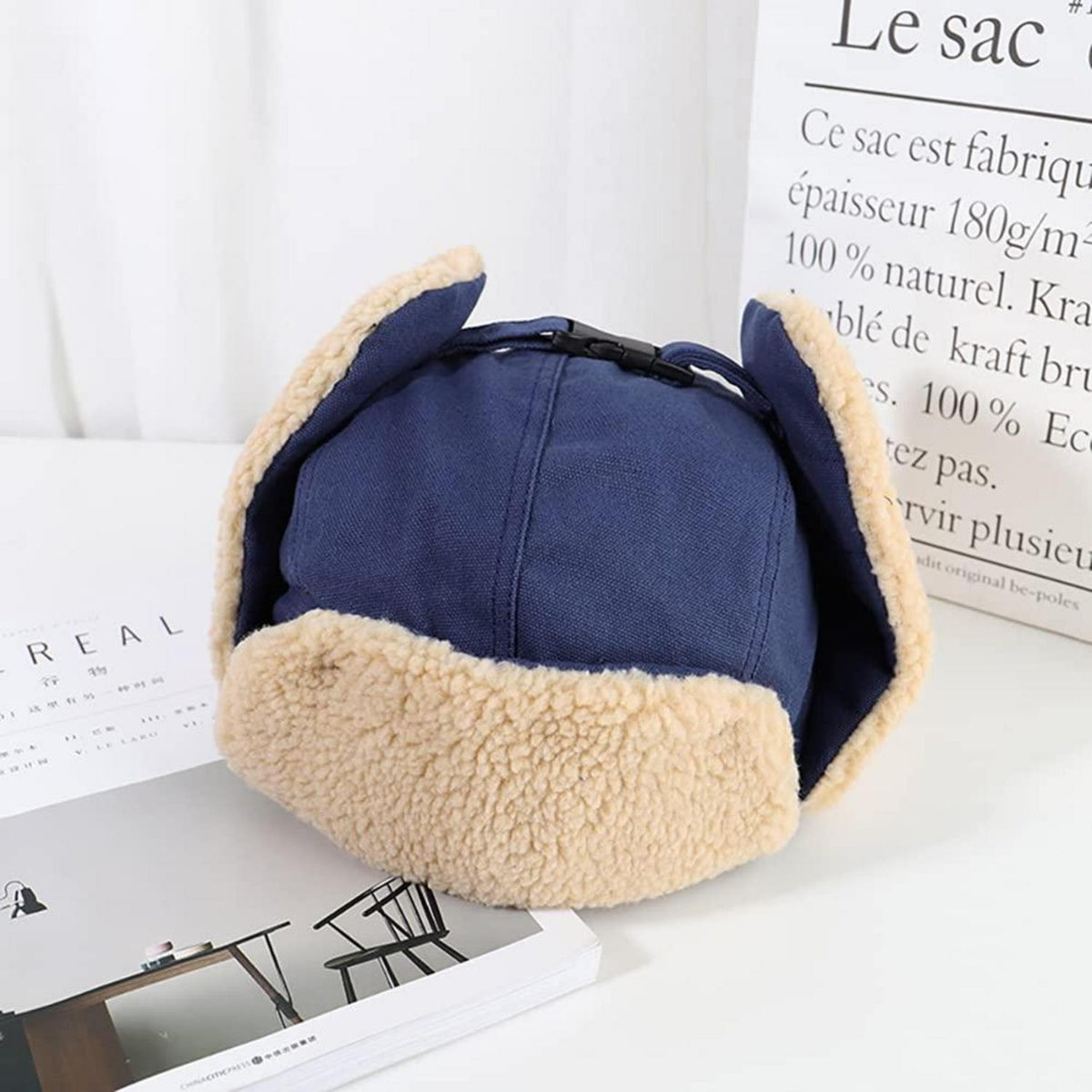 Herren Wintermütze mit Ohrenklappen in Lederoptik, blau