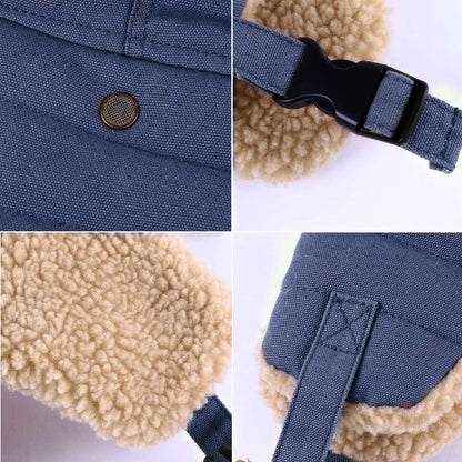 Herren Wintermütze mit Ohrenklappen in Lederoptik, blau