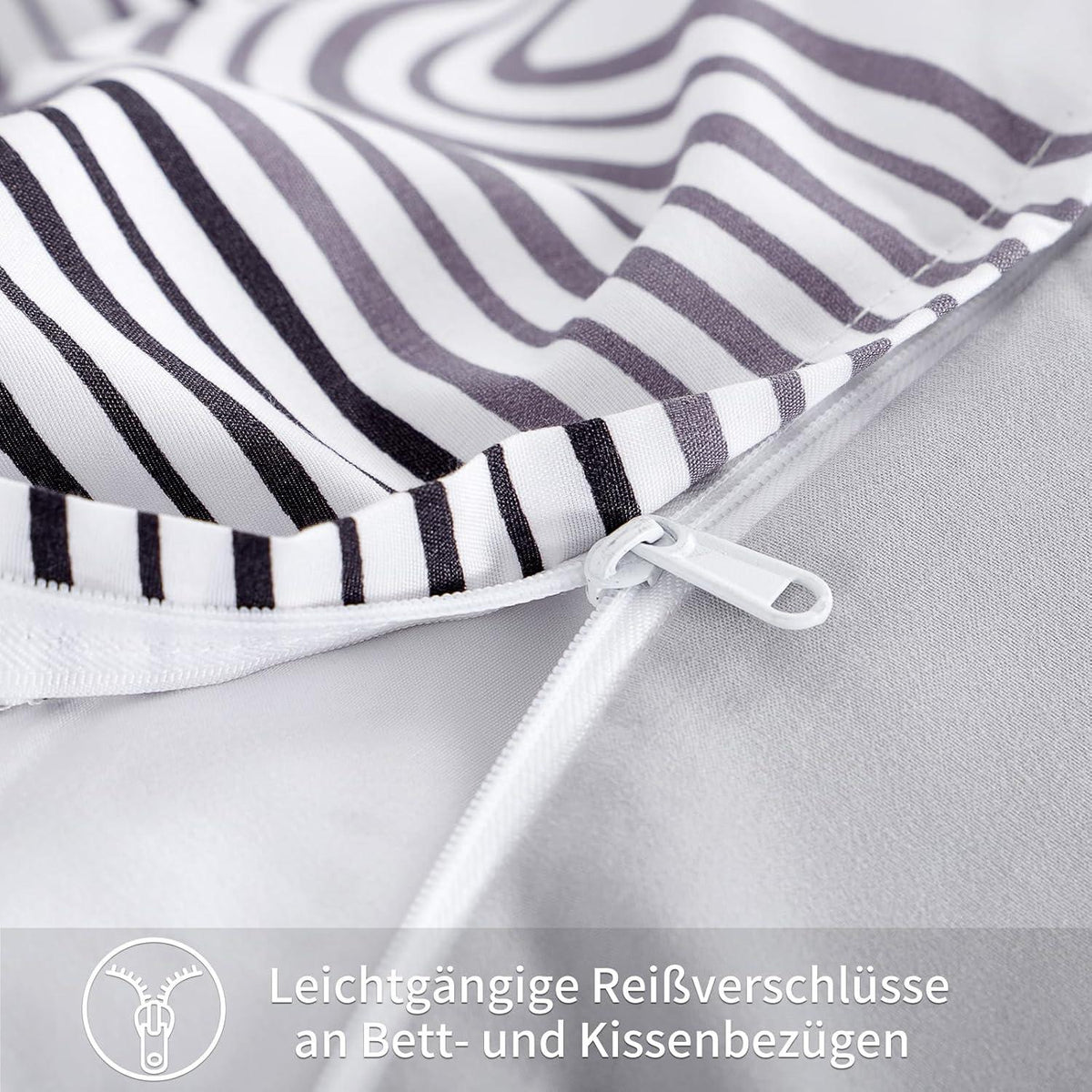 Bettwäsche Set 135x200 4tlg Weiß Streifen Mikrofaser Reißverschluss