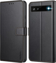Google Pixel 6a Handyhülle Leder Flipcase Schwarz Magnetverschluss