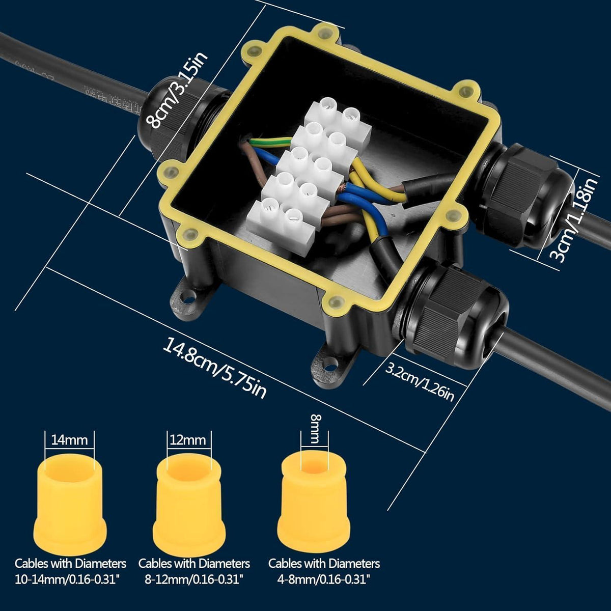 2x IP68 Wasserdichte Abzweigdose 3 Wege Kabelverbinder
