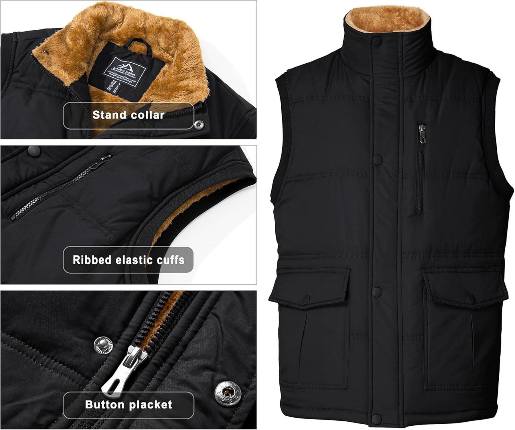 Winterweste Herren Gefüttert Fleeceweste Outdoor Jacke Schwarz