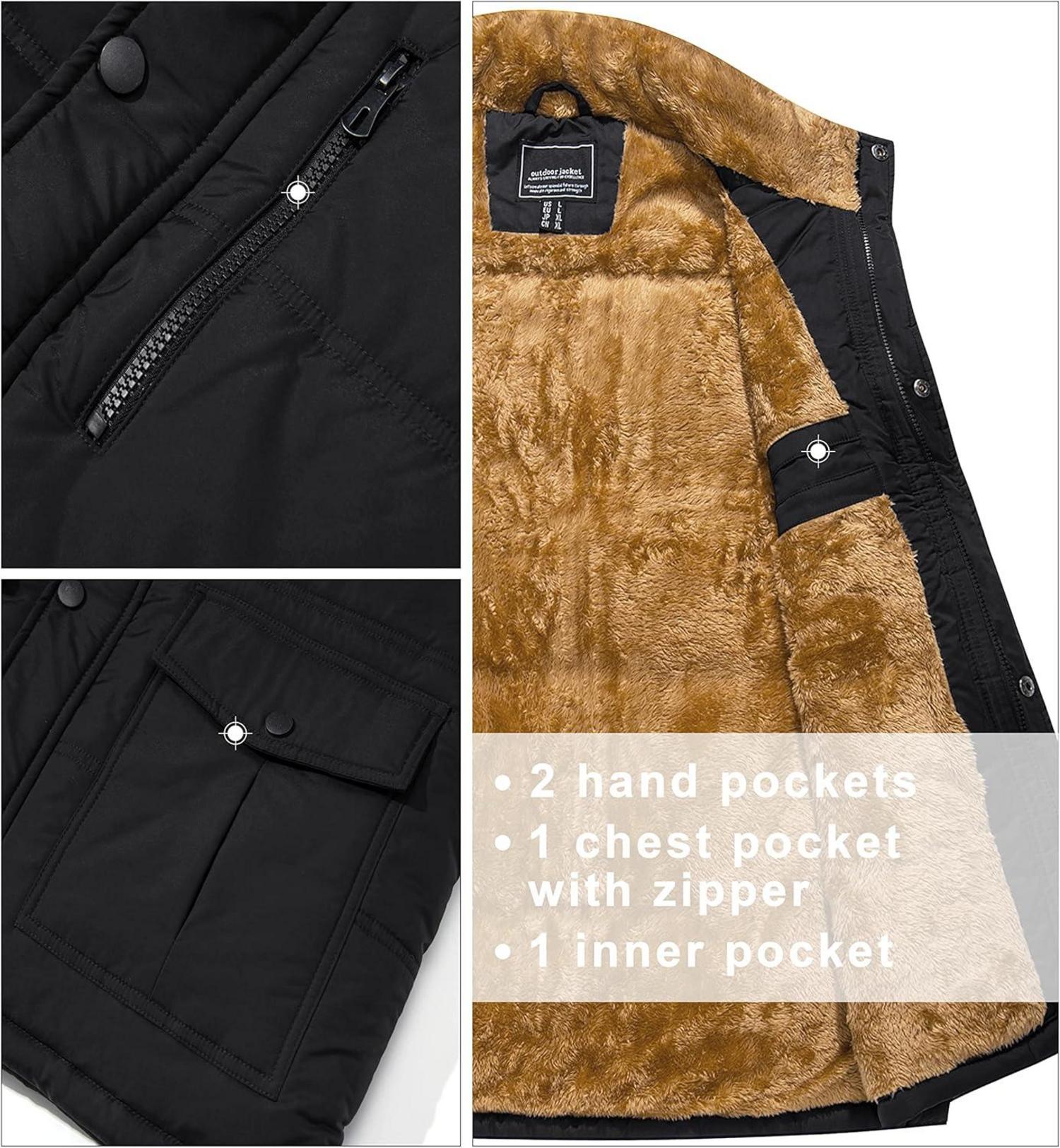 Herren Winter Fleeceweste Gefüttert Thermo Outdoor Weste Schwarz 3XL