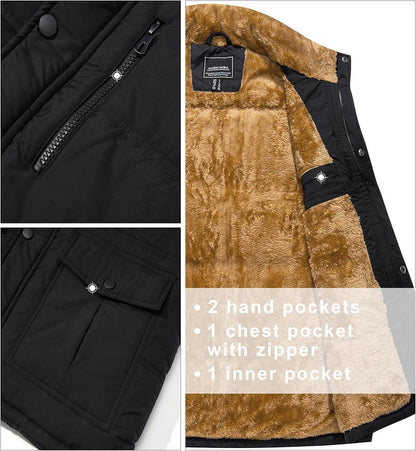 Herren Winter Fleeceweste Gefüttert Thermo Outdoor Weste Schwarz 3XL