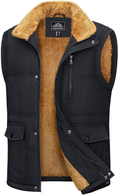 Gefütterte Winter Outdoor Weste mit Fleece, Multi-Taschen, Stehkragen