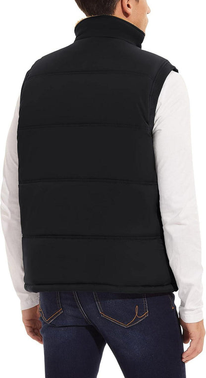 Herren Winter Fleeceweste mit Taschen, Stehkragen, warm gefüttert - Schwarz - Größe S