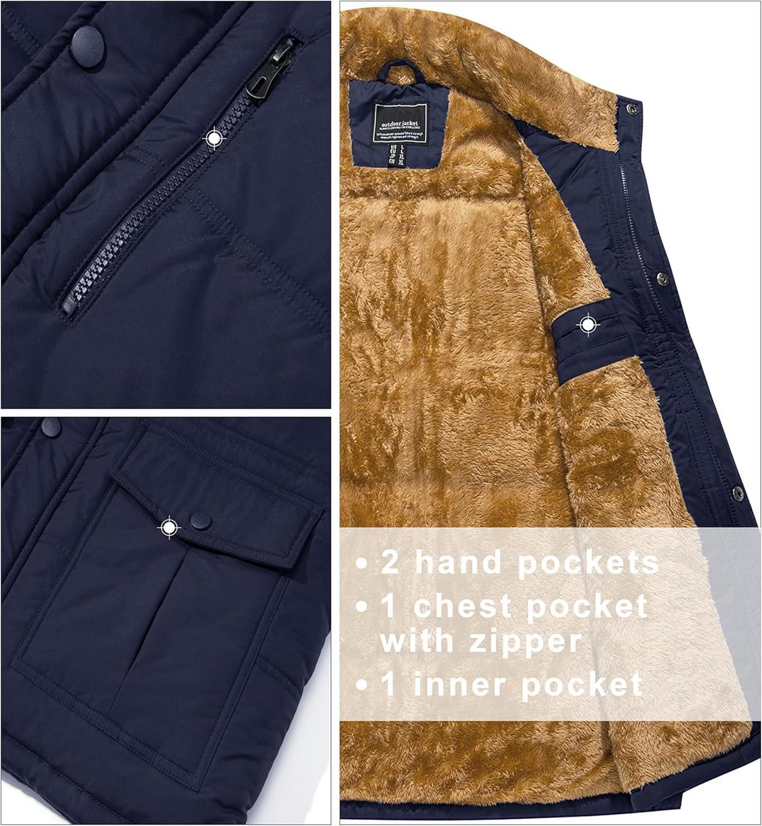 Herren Winterweste Gefüttert Ärmellos Outdoor Fleeceweste mit Multi Taschen