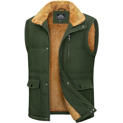 Gefütterte Fleeceweste Herren – Winterjacke Ärmellos, Mehr Taschen, Armeegrün