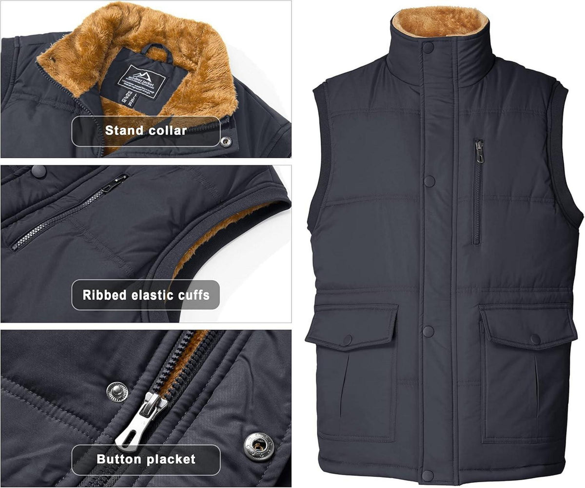 Winterweste Herren Gefüttert Outdoor Fleeceweste Stehkragen XL