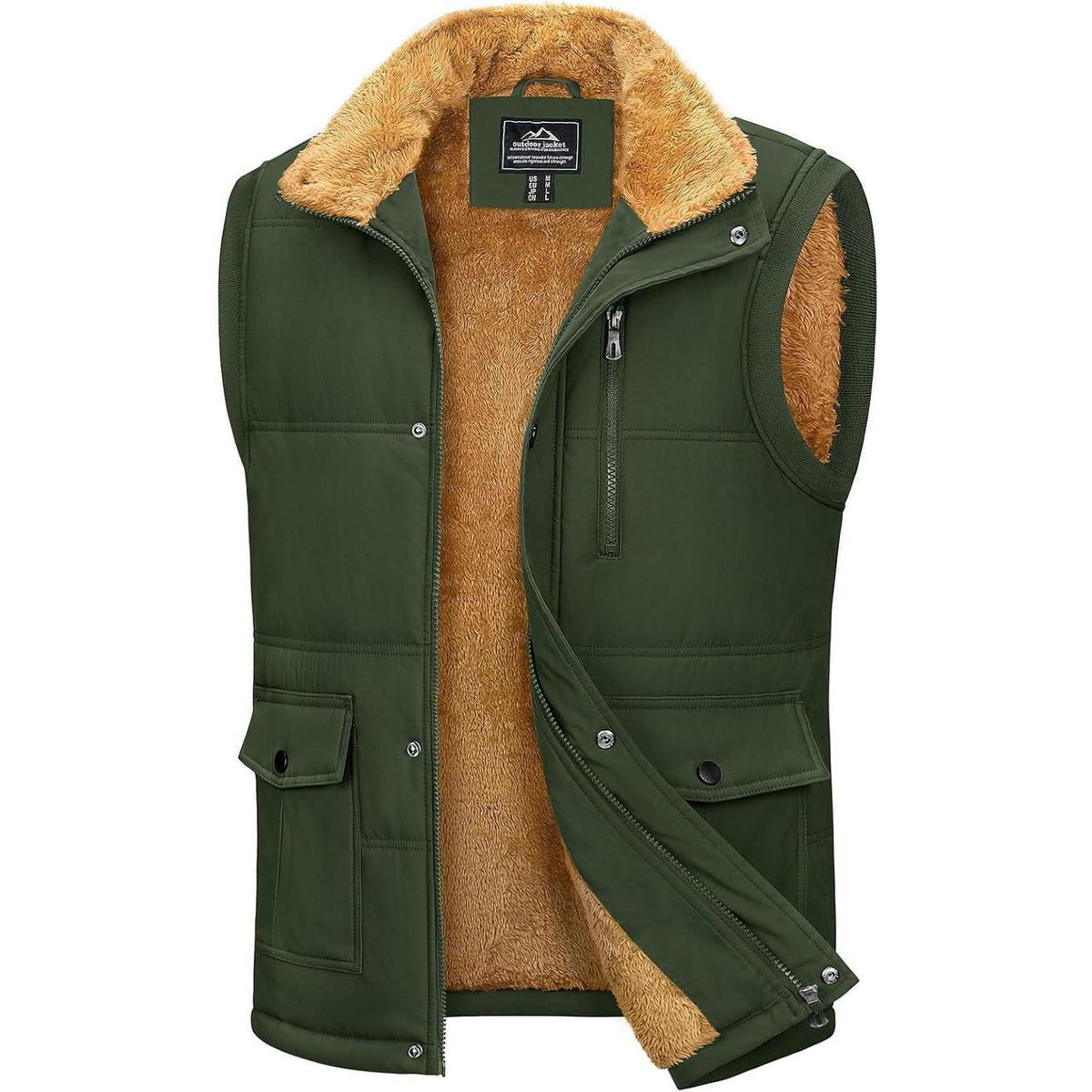 Gefütterte Fleeceweste Herren – Winterjacke Ärmellos, 3XL, Armeegrün