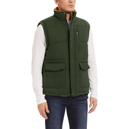 Gefütterte Fleeceweste Herren – Winterjacke Ärmellos, 3XL, Armeegrün