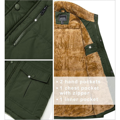 Gefütterte Fleeceweste Herren – Winterjacke Ärmellos, 3XL, Armeegrün