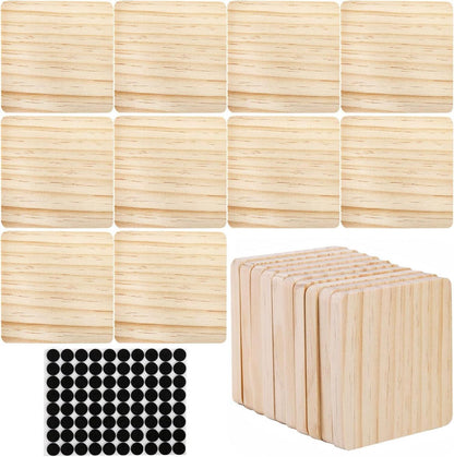 Quadratische Holzuntersetzer 10x10cm Set mit Schaumstoffknoten