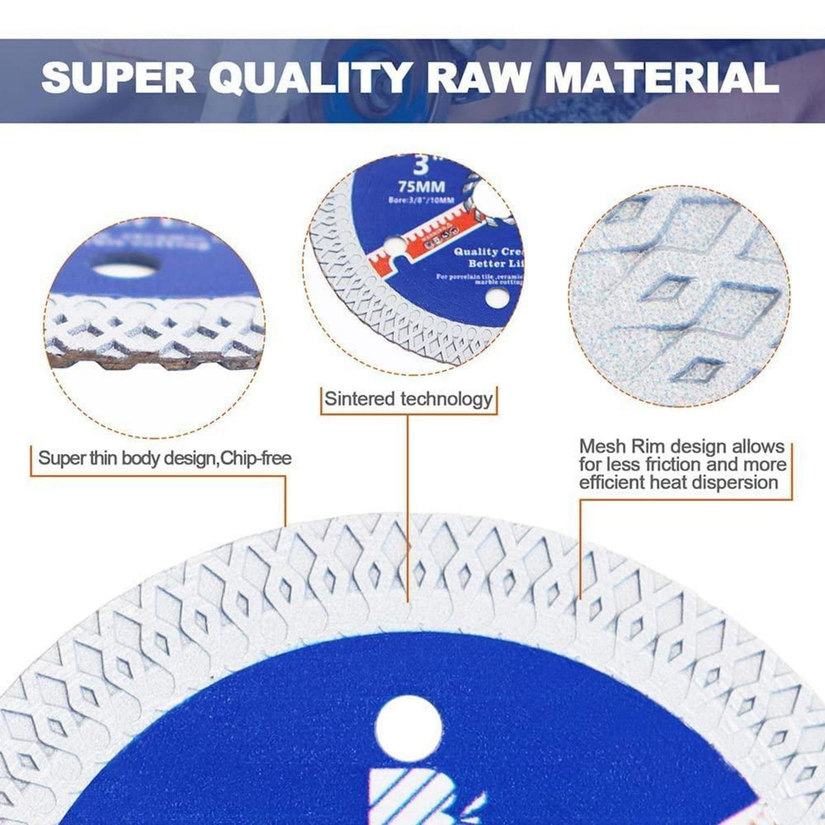 Diamant-Trennscheiben 75mm Turbo Mesh 10er-Set für Fliesen & Stein
