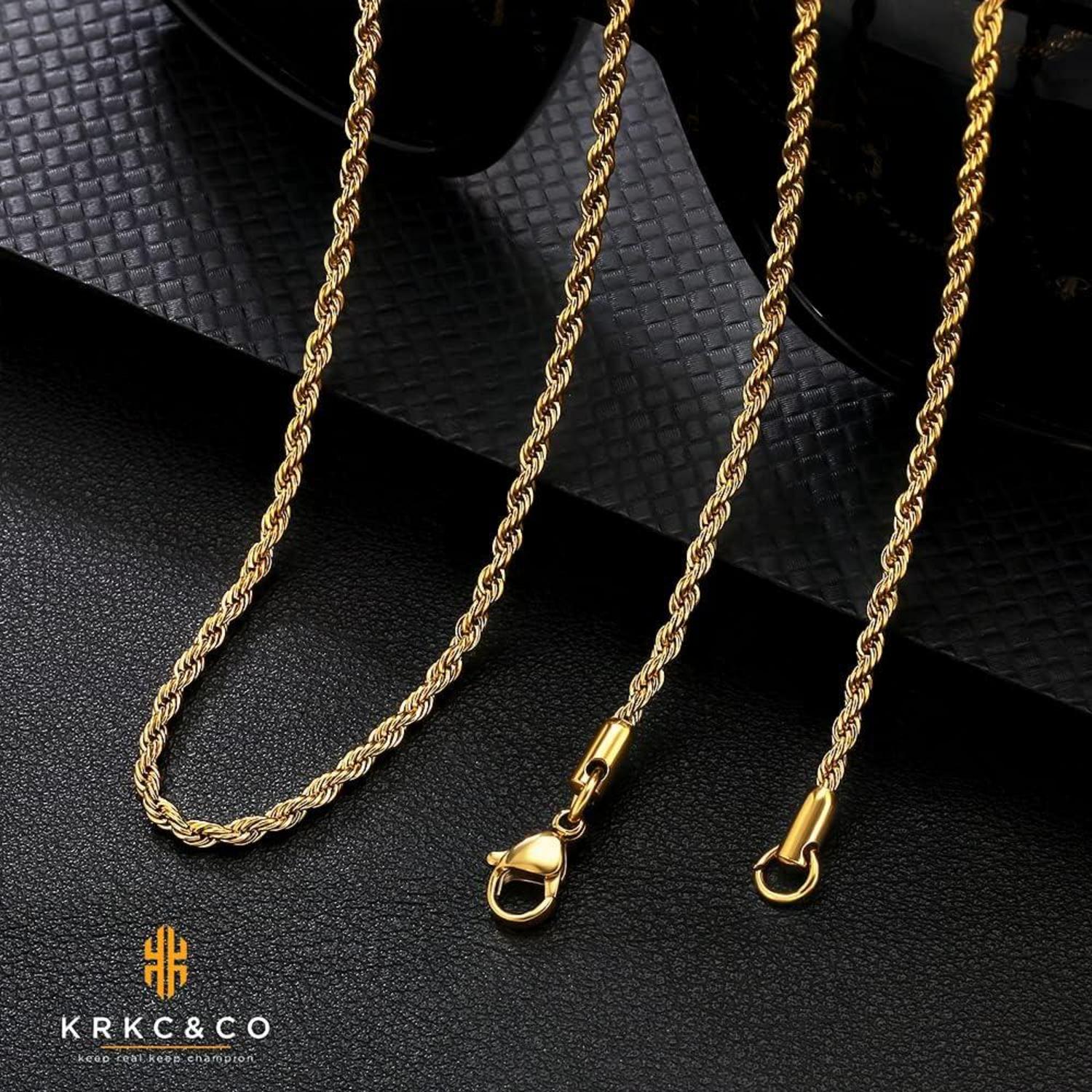 Goldkette Herren 2,5mm dünne Rope Kette Edelstahl 55,9cm Gold/Weißgold