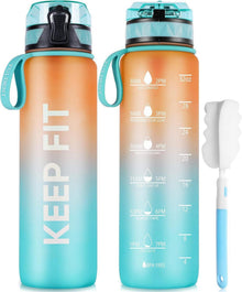 Sport Trinkflasche 1L BPA frei mit Gummi Grip Orange-grün