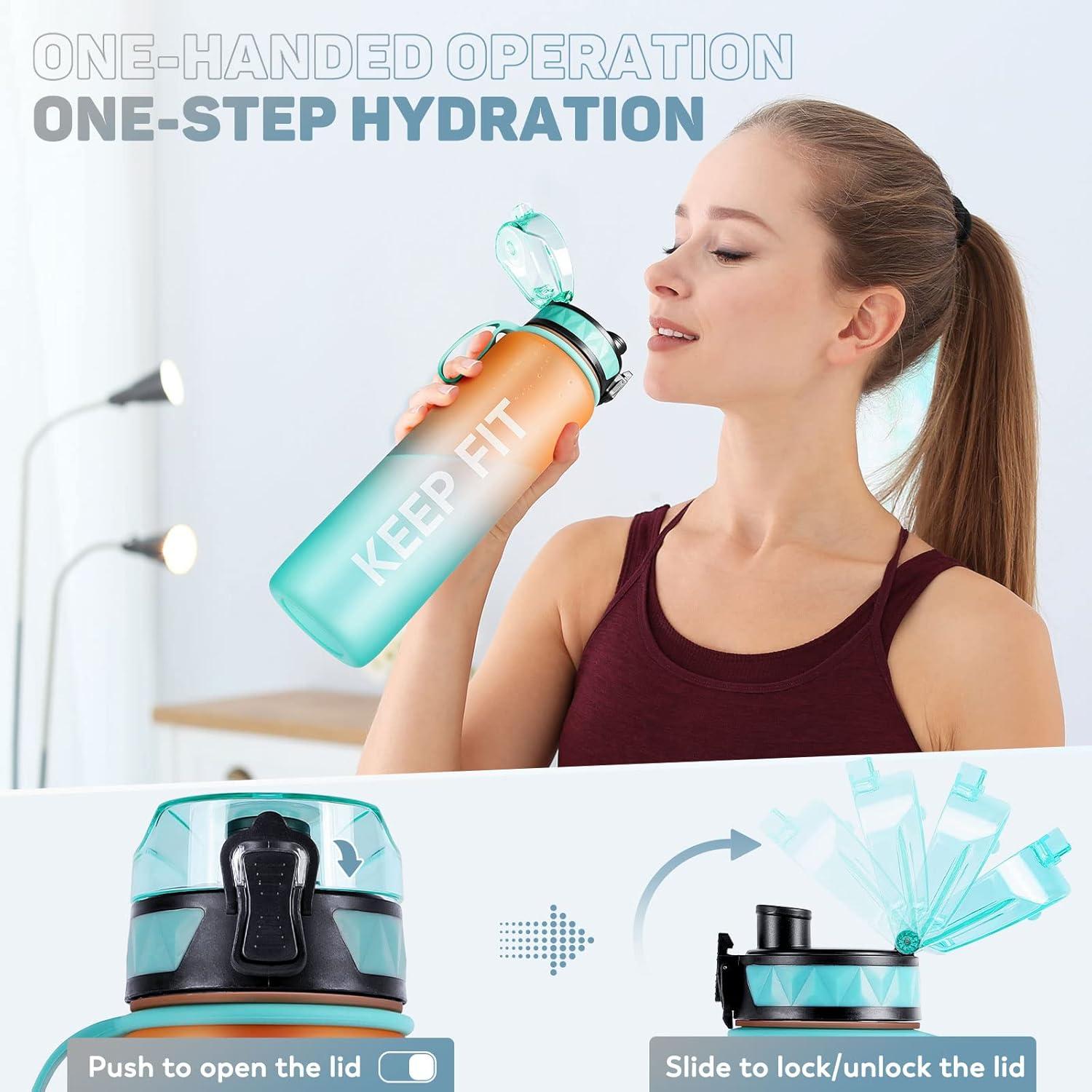 Trinkflasche 1L Sport Wasserflasche BPA Frei mit rutschfestem Griff Transparent-grün