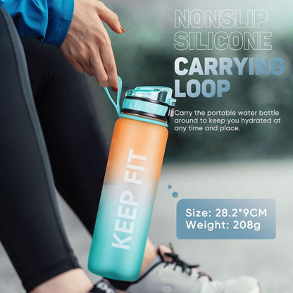 Trinkflasche 1L Sport Wasserflasche mit rutschfestem Gummi Orange-grün