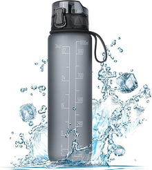 Trinkflasche Sport 1L BPA Frei rutschfest Gummi Griff Grau