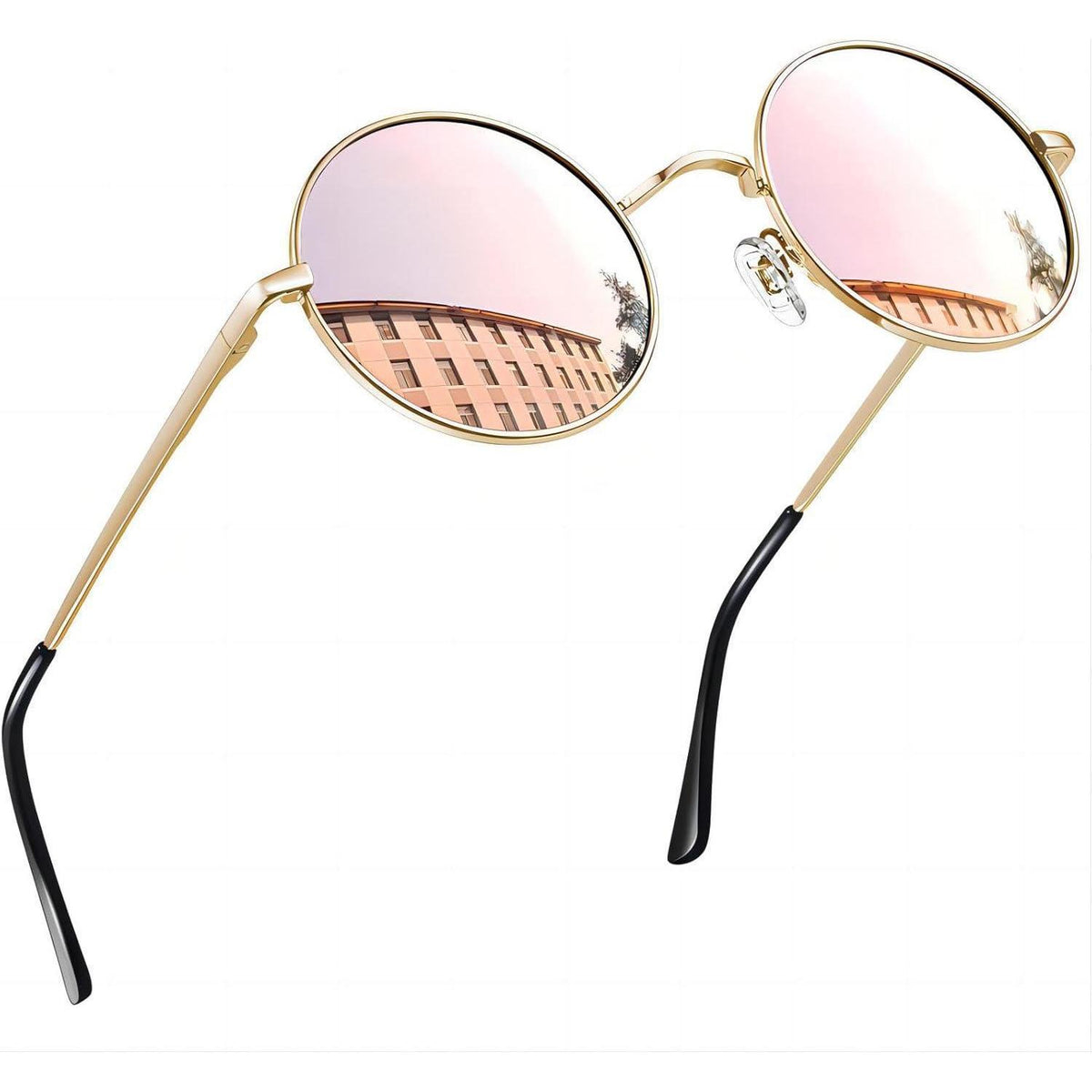 Retro Runde Sonnenbrille Herren Damen Polarisierte Vintage Hippie UV400 Gold Rosa