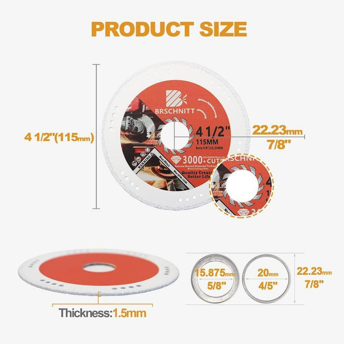 Diamanttrennscheiben 115mm, 4 Stück, Vakuumgelötet für Metall