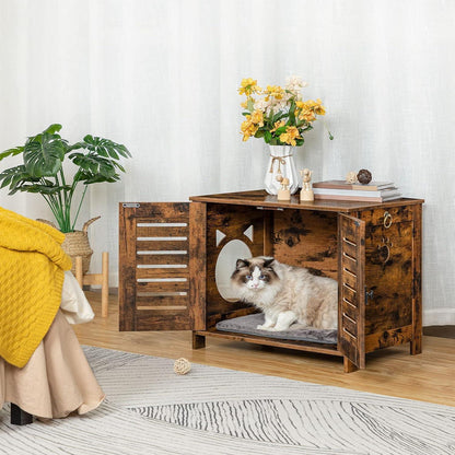 Katzenklo Schrank Holz Jalousien-Stil Eisenfüßen