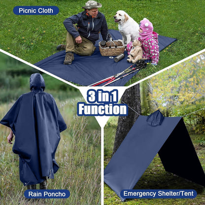 flintronic Wasserdichter Regenponcho 3 in 1 für