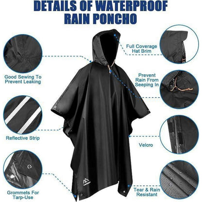 Flintronic Wasserdichter Regenponcho 3 in 1 für Wandern