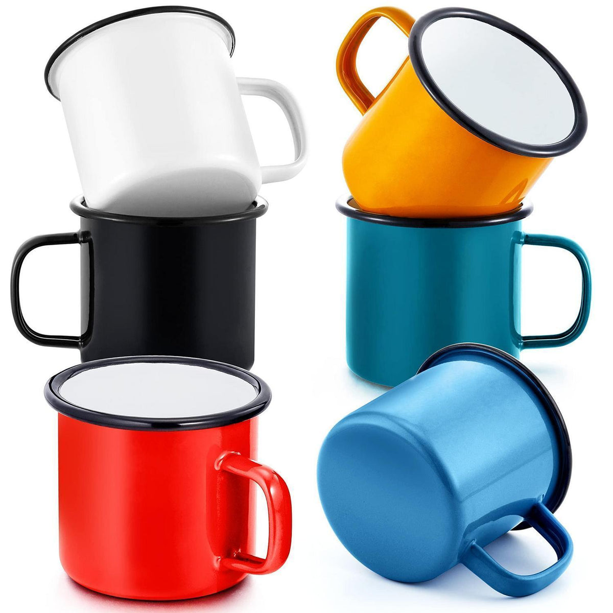 Emaille Tassen Set 6er-Set, 350ml, Farbenfroh für Camping & Zuhause