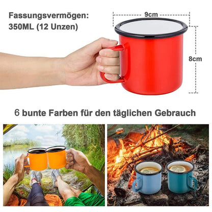 Emaille Tassen Set 6er-Set, 350ml, Farbenfroh für Camping & Zuhause